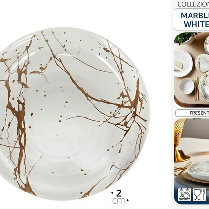 Piatto Frutta in Porcellana 20 cm Marble White – Stile Raffinato per Dessert e Antipasti Arca