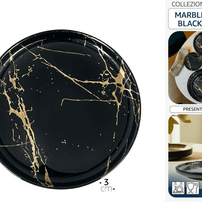 Arca Piatto Porcellana Piano 27 cm Marble Black – Eleganza Contemporanea per Ogni Tavola Arca