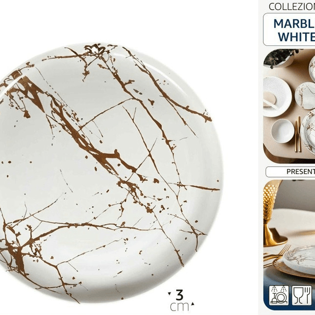 Arca Piatto Porcellana Piano 27 cm Marble White – Eleganza e Resistenza per la Tavola Moderna Arca