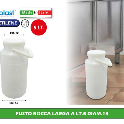 Ecoplast Fusto Bocca Larga In Plastica Per Alimenti Con Diverse Capacità E Diametri Disponibili 5 L Ecoplast