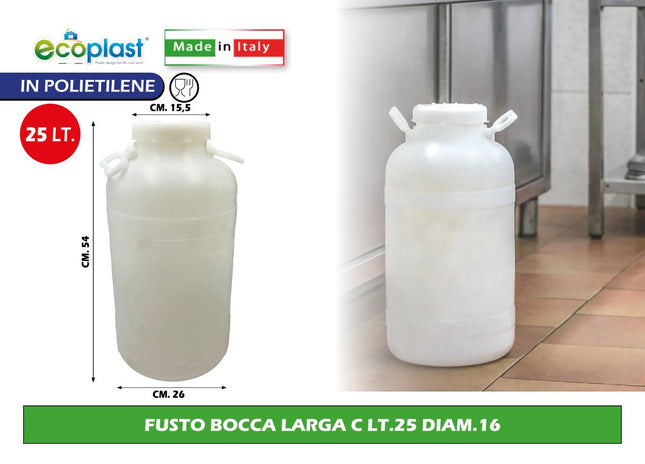Ecoplast Fusto Bocca Larga In Plastica Per Alimenti Con Diverse Capacità E Diametri Disponibili 25 L Ecoplast