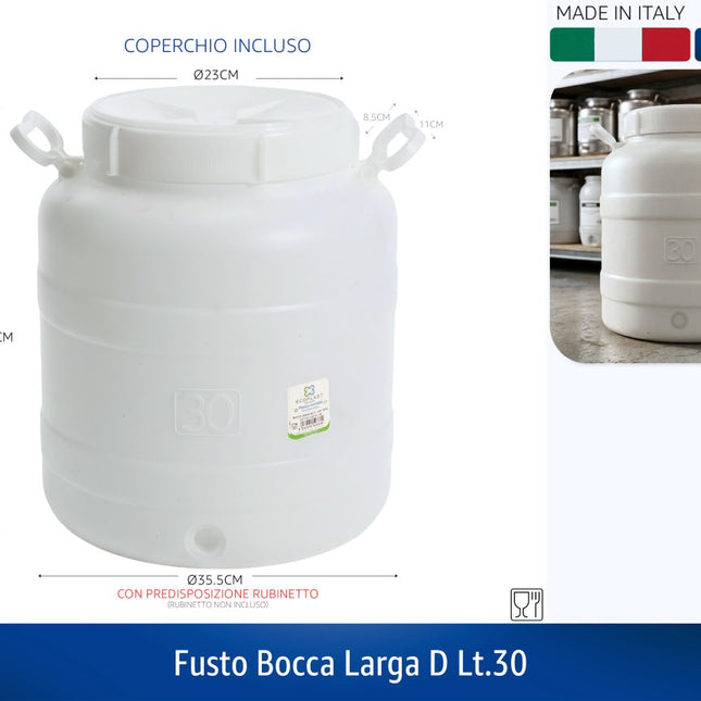 Ecoplast Fusto Bocca Larga In Plastica Per Alimenti Con Diverse Capacità E Diametri Disponibili 30 L Ecoplast