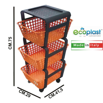 Ecoplast Carrello Portafrutta Modula 3 Piani E Carrello Da Cucina Dimensioni 29X42X75 Cm Arancio Ecoplast