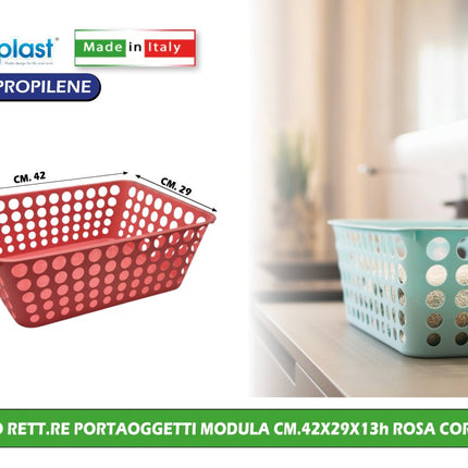 Ecoplast Cesto Rettangolare Portaoggetti Modula Cm.42X29X13H Multiuso Per La Casa E Ufficio