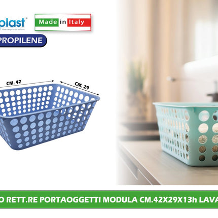 Ecoplast Cesto Rettangolare Portaoggetti Modula Cm.42X29X13H Multiuso Per La Casa E Ufficio