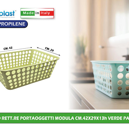 Ecoplast Cesto Rettangolare Portaoggetti Modula Cm.42X29X13H Multiuso Per La Casa E Ufficio