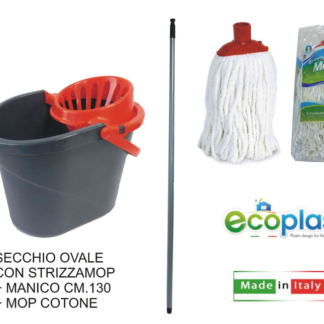 Secchio Ovale + Strizzamop + Mop + Manico-8059016590823