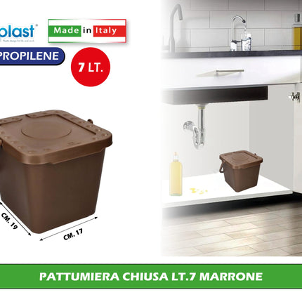 Ecoplast Pattumiera Chiusa - 7 Litri, Marrone