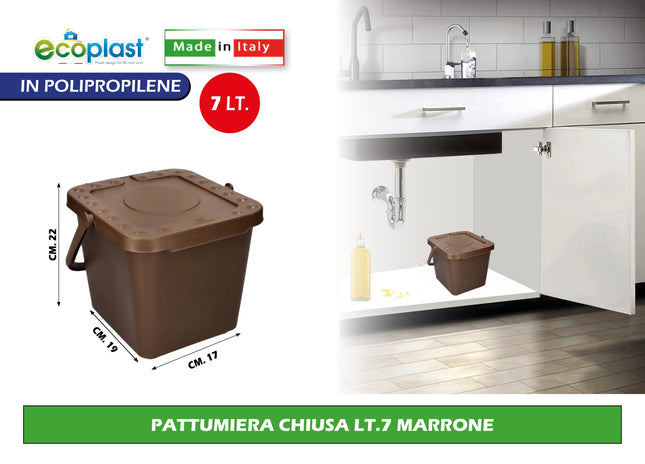 Ecoplast Pattumiera Chiusa - 7 Litri, Marrone Ecoplast