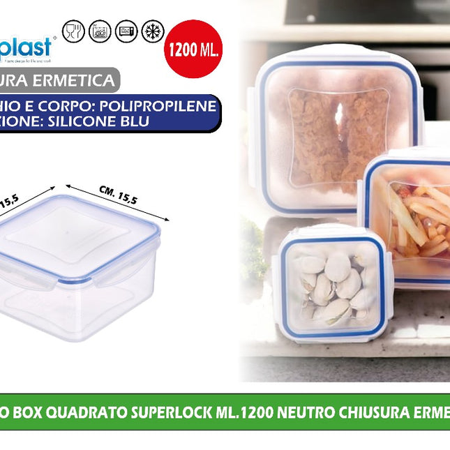 Frigo Box Quadrato Superlock Ml.1200 Neutro Chiusura Ermetica Ecoplast