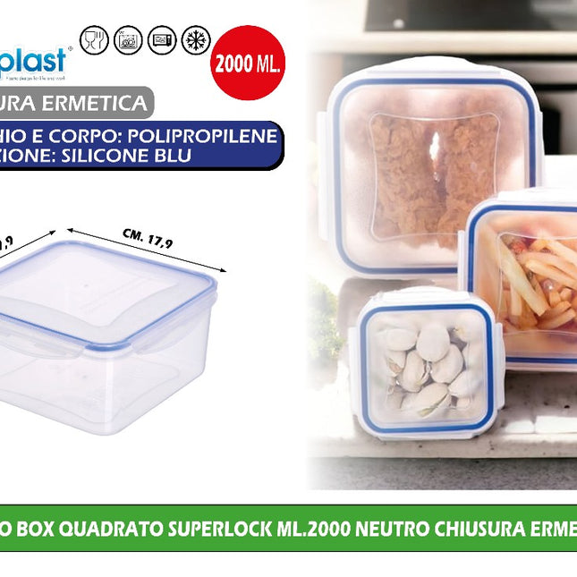 Frigo Box Quadrato Superlock Ml.2000 Neutro Chiusura Ermetica Ecoplast