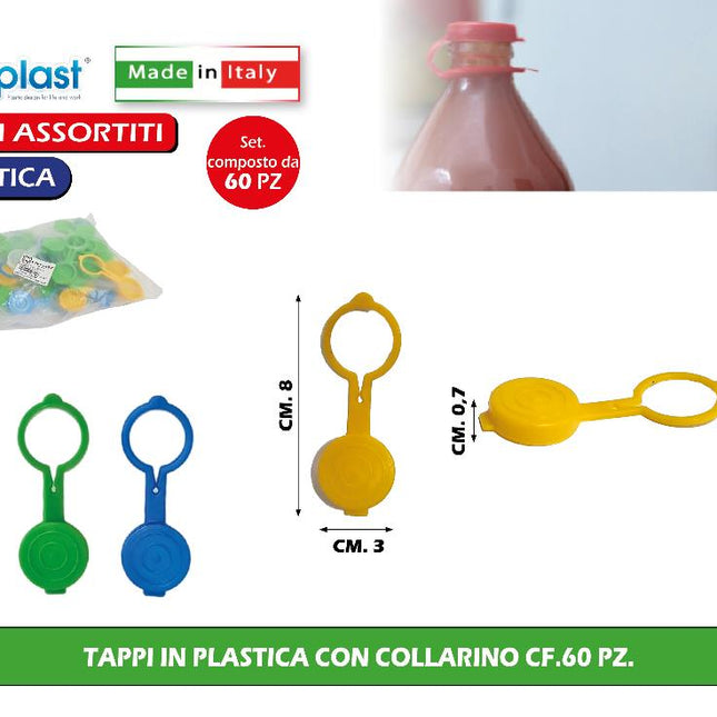 Ecoplast Tappi In Plastica Con Collarino - Confezione Da 60 Pezzi