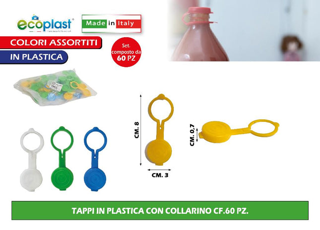 Ecoplast Tappi In Plastica Con Collarino - Confezione Da 60 Pezzi Ecoplast