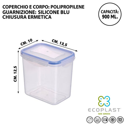 Contenitore Superlock Rettangolare Alto – 3 Capienze, Chiusura Ermetica e Versatile! 900 ml Ecoplast