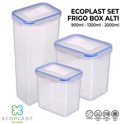 Contenitore Superlock Rettangolare Alto – 3 Capienze, Chiusura Ermetica e Versatile! Bundle - 900 1300 2000 ml Ecoplast