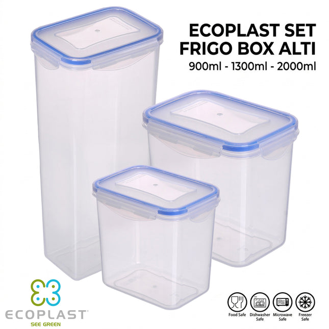 Contenitore Superlock Rettangolare Alto – 3 Capienze, Chiusura Ermetica e Versatile! Bundle - 900 1300 2000 ml Ecoplast