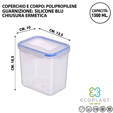 Contenitore Superlock Rettangolare Alto – 3 Capienze, Chiusura Ermetica e Versatile! 1300 ml Ecoplast