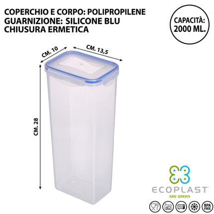 Contenitore Superlock Rettangolare Alto – 3 Capienze, Chiusura Ermetica e Versatile! 2000 ml Ecoplast