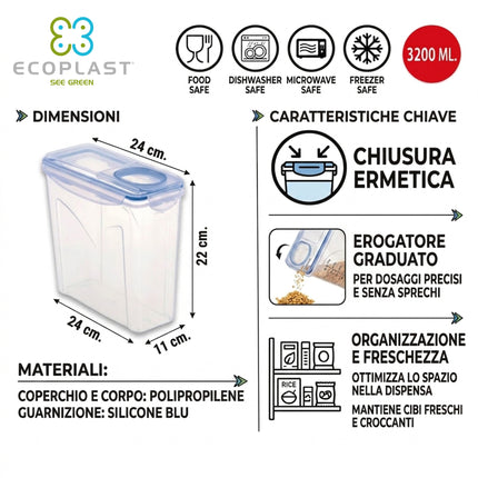 Portacereali Superlock Rettangolare 3200 ml – Chiusura Ermetica e Beccuccio Dosatore!