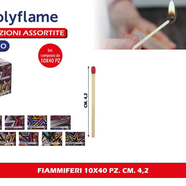 Polyflame Fiammiferi in Legno 40pz 4,2cm Confezione Assortita Polyflame
