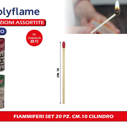 Polyflame FIAMMIFERI SET 20 PZ. CM.10 CILINDRO Polyflame