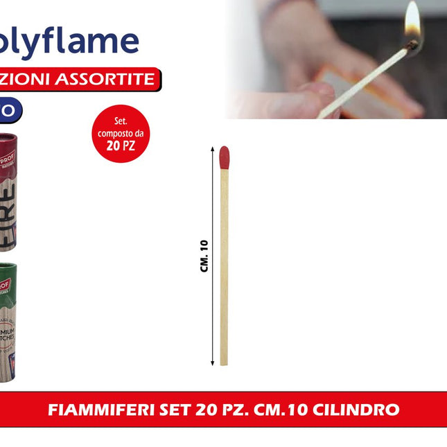Polyflame FIAMMIFERI SET 20 PZ. CM.10 CILINDRO Polyflame