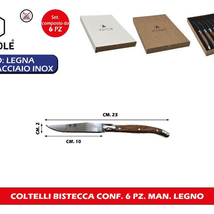 Coltelli Bistecca Conf. 6 Pz. Man. Legno Polyflame