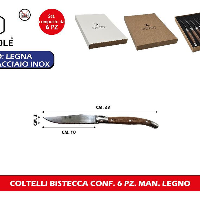 Coltelli Bistecca Conf. 6 Pz. Man. Legno Polyflame