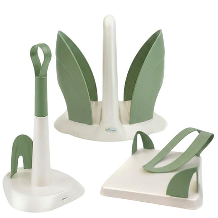 Set Cucina 3 Pezzi Ecoplast Linea Tulipano – Portarotolo, Portabicchieri e Portatovaglioli in Plastica Riciclata | Made in Italy Verde Pallido Scuro Ecoplast