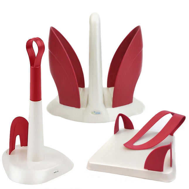 Set Cucina 3 Pezzi Ecoplast Linea Tulipano – Portarotolo, Portabicchieri e Portatovaglioli in Plastica Riciclata | Made in Italy Rosso Veneziano Ecoplast
