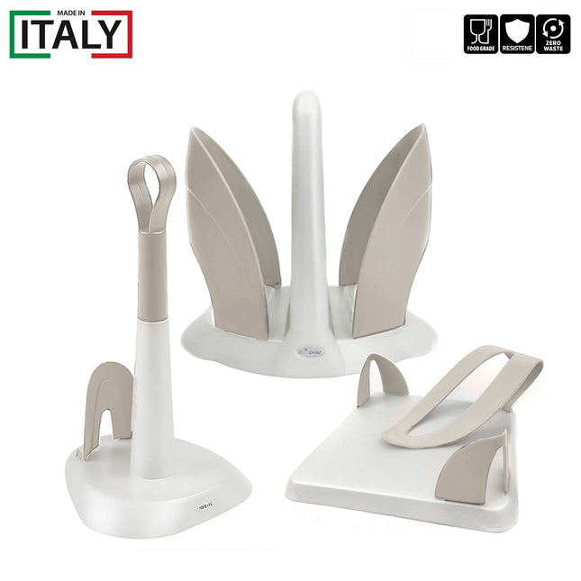 Set Cucina 3 Pezzi Ecoplast Linea Tulipano – Portarotolo, Portabicchieri e Portatovaglioli in Plastica Riciclata | Made in Italy Ecoplast