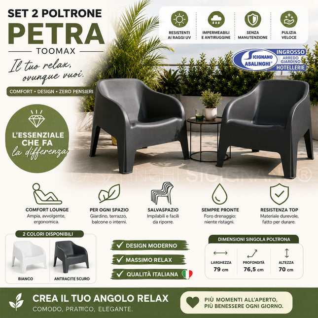 Set 2 Poltrone Petra Toomax da Esterno – Lounge Relax per Giardino e Terrazzo Plastmeccanica