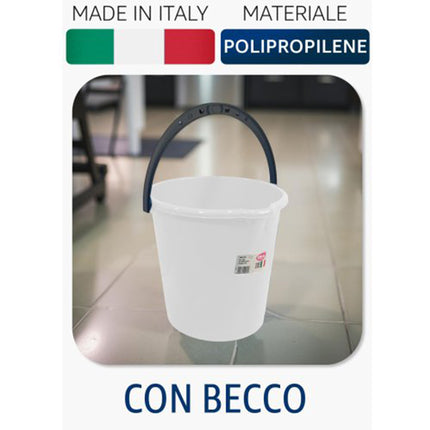 Secchio con Becco Plastica 10L Bianco 31x29x27h Made in Italy