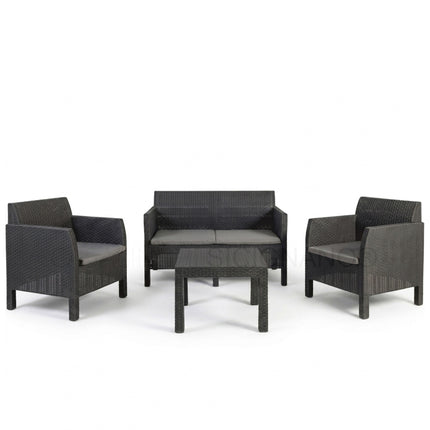 Set Completo Matilde in Resina, Antracite, con Divano, Poltrone e Tavolino D&D Casalinghi