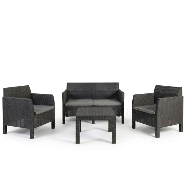 Set Completo Matilde in Resina, Antracite, con Divano, Poltrone e Tavolino D&D Casalinghi