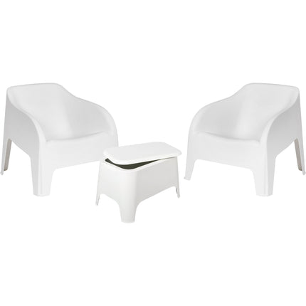 Set Petra 2 Poltrone con Braccioli 1 Tavolino Contenitore - Impermeabile, Compatto, Facile da Pulire, Arredo Esterno Giardino Terrazzo, Made in Italy Bianco - 2 Poltrone + Tavolino Plastmeccanica