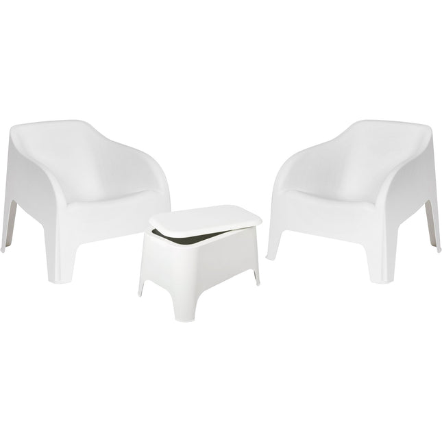 Set Petra 2 Poltrone con Braccioli 1 Tavolino Contenitore - Impermeabile, Compatto, Facile da Pulire, Arredo Esterno Giardino Terrazzo, Made in Italy Bianco - 2 Poltrone + Tavolino Plastmeccanica