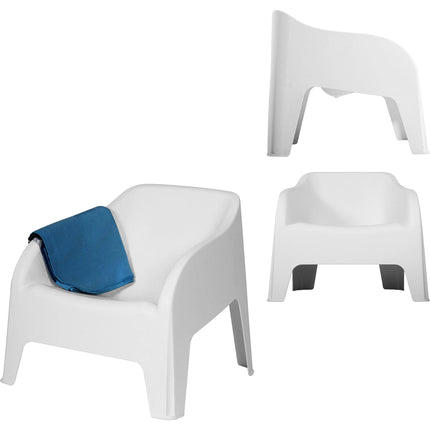 Set Petra 2 Poltrone con Braccioli 1 Tavolino Contenitore - Impermeabile, Compatto, Facile da Pulire, Arredo Esterno Giardino Terrazzo, Made in Italy Bianco - Poltrona Plastmeccanica