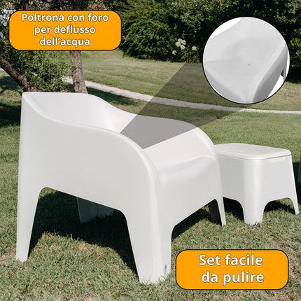 Set Petra 2 Poltrone con Braccioli 1 Tavolino Contenitore - Impermeabile, Compatto, Facile da Pulire, Arredo Esterno Giardino Terrazzo, Made in Italy Plastmeccanica