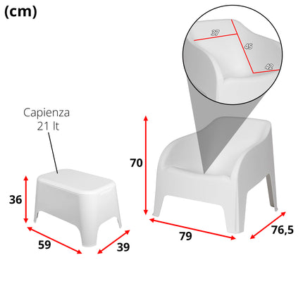 Set Petra 2 Poltrone con Braccioli 1 Tavolino Contenitore - Impermeabile, Compatto, Facile da Pulire, Arredo Esterno Giardino Terrazzo, Made in Italy Plastmeccanica