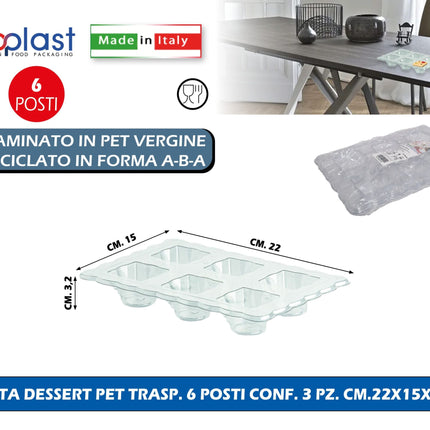 Poloplast Porta Dessert Pet Trasp. 6 Posti Conf. 3 Pz. Cm.22X15X3,2H Polo Plast srl