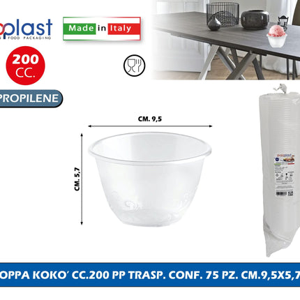 Poloplast Coppa Koko' Cc.200 Pp Trasp. Conf. 75 Pz. Cm.9,5X5,7H Polo Plast srl