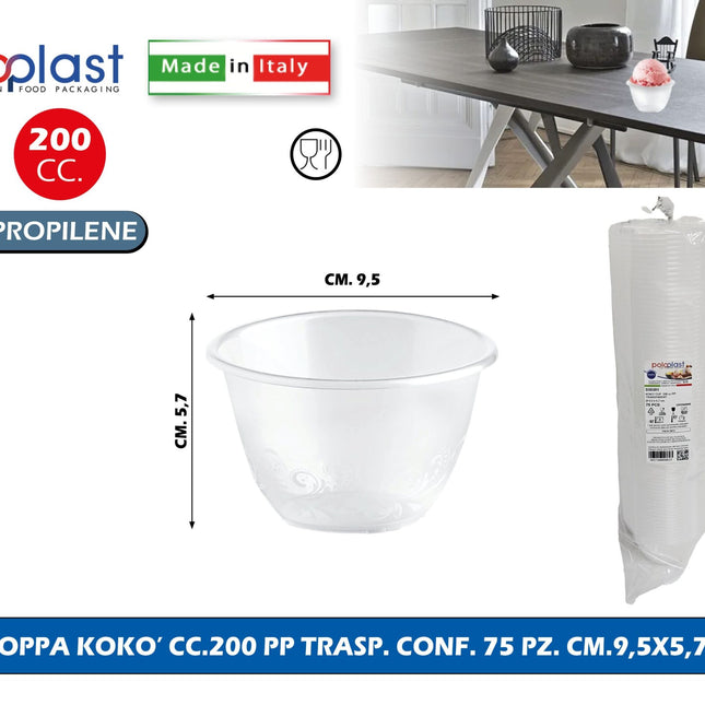 Poloplast Coppa Koko' Cc.200 Pp Trasp. Conf. 75 Pz. Cm.9,5X5,7H Polo Plast srl