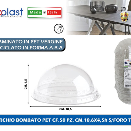 Poloplast Coperchio Bombato Pet Cf.50 Pz. Cm.10,6X4,5H S/Foro Trasp. Polo Plast srl