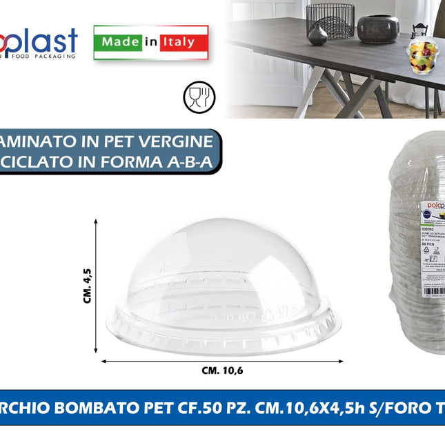 Poloplast Coperchio Bombato Pet Cf.50 Pz. Cm.10,6X4,5H S/Foro Trasp. Polo Plast srl