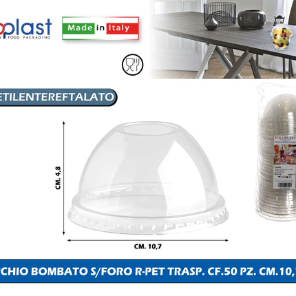 Poloplast Coperchio Bombato S/Foro R-Pet Trasp. Cf.50 Pz. Cm.10,7X4,8H Polo Plast srl
