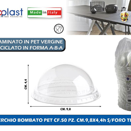 Poloplast Coperchio Bombato Pet Cf.50 Pz. Cm.9,8X4,4H Senza Foro Trasp. Polo Plast srl