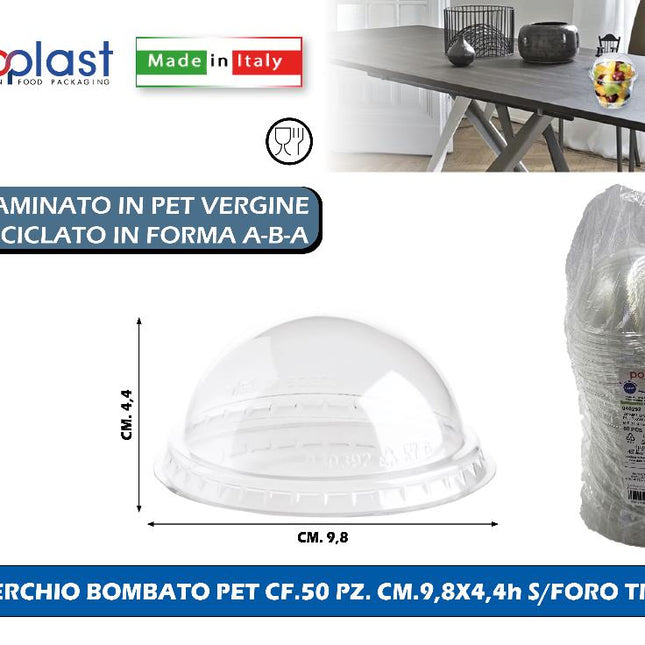 Poloplast Coperchio Bombato Pet Cf.50 Pz. Cm.9,8X4,4H Senza Foro Trasp. Polo Plast srl