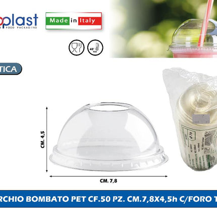 Poloplast Coperchio Bombato Pet Cf.50 Pz. Cm.7,8X4,5H Con Foro Trasp. Polo Plast srl