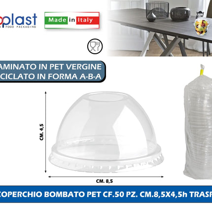 Poloplast Coperchio Bombato Pet Cf.50 Pz. Cm.8,5X4,5H Trasp. Polo Plast srl